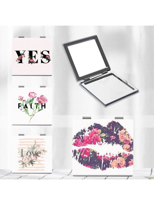 Mirroray - Decorative Floral Print Portable Makeup Mirror