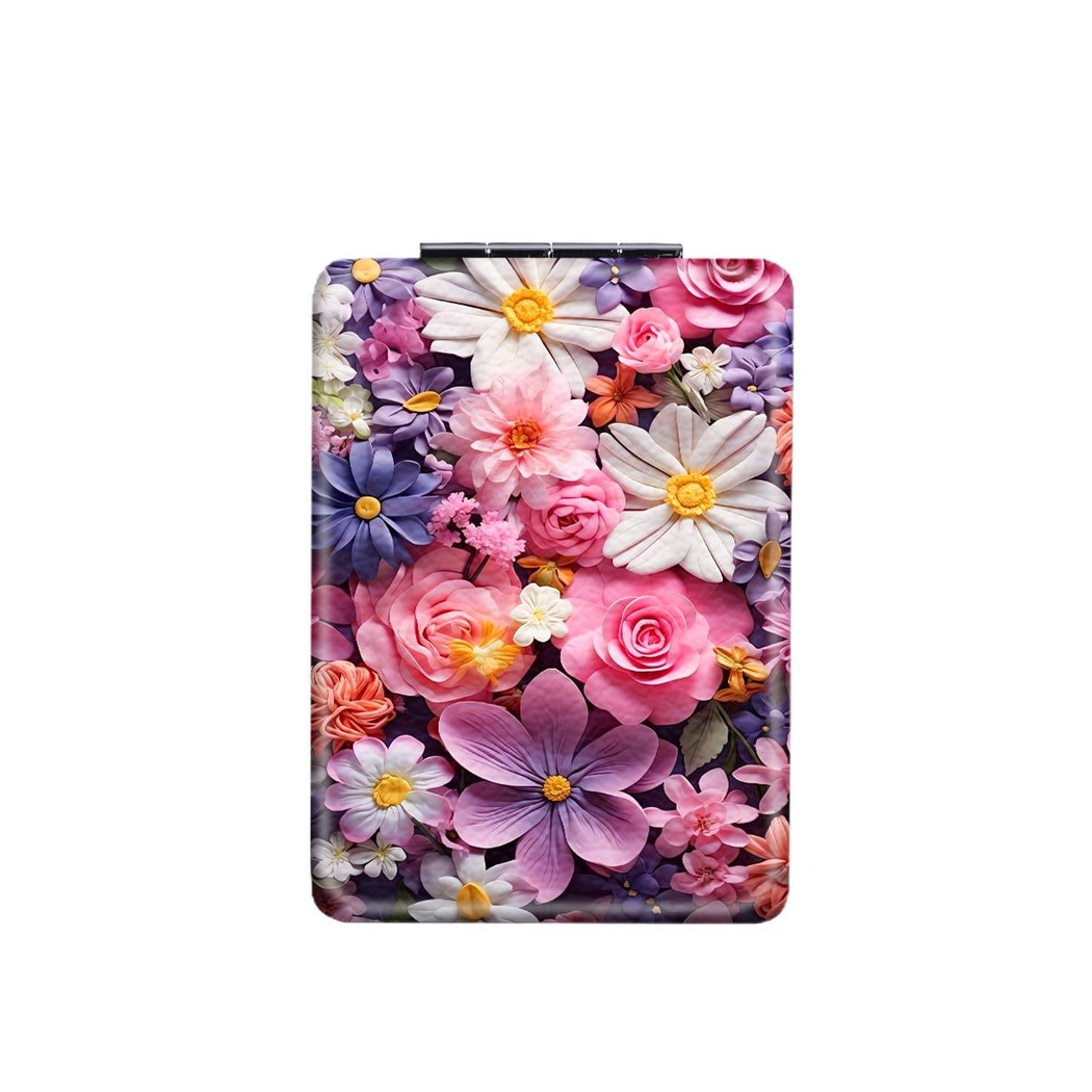 Mirroray - PU Floral Pattern Compact Makeup Mirror
