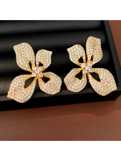 Earedge - Floral Statement Synthetic Zircon Stud Earrings