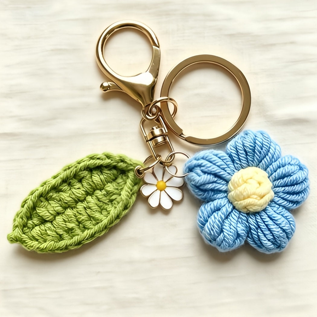 Keypus - Cute Yarn Flower and Leaf Keychain