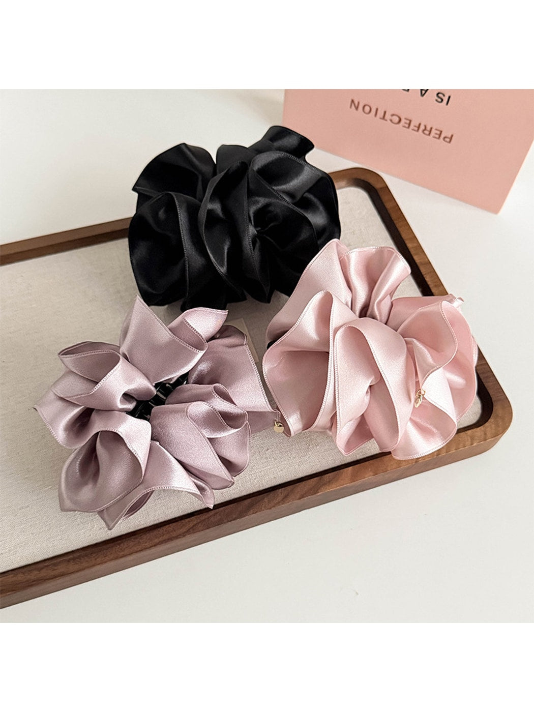Beau - Pleated Satin Finish Flower Bud Banana Clip