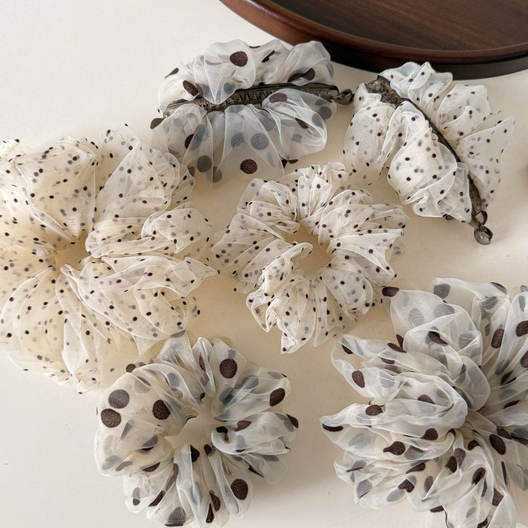 Gifty - Sheer Brown Polka Dot Mesh Scrunchie