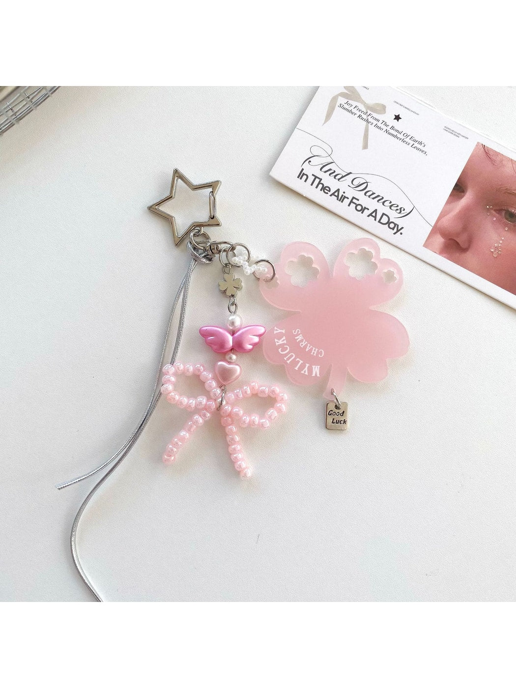 Keypus - Acrylic Clover Bow Beaded Bag Charm Keychain