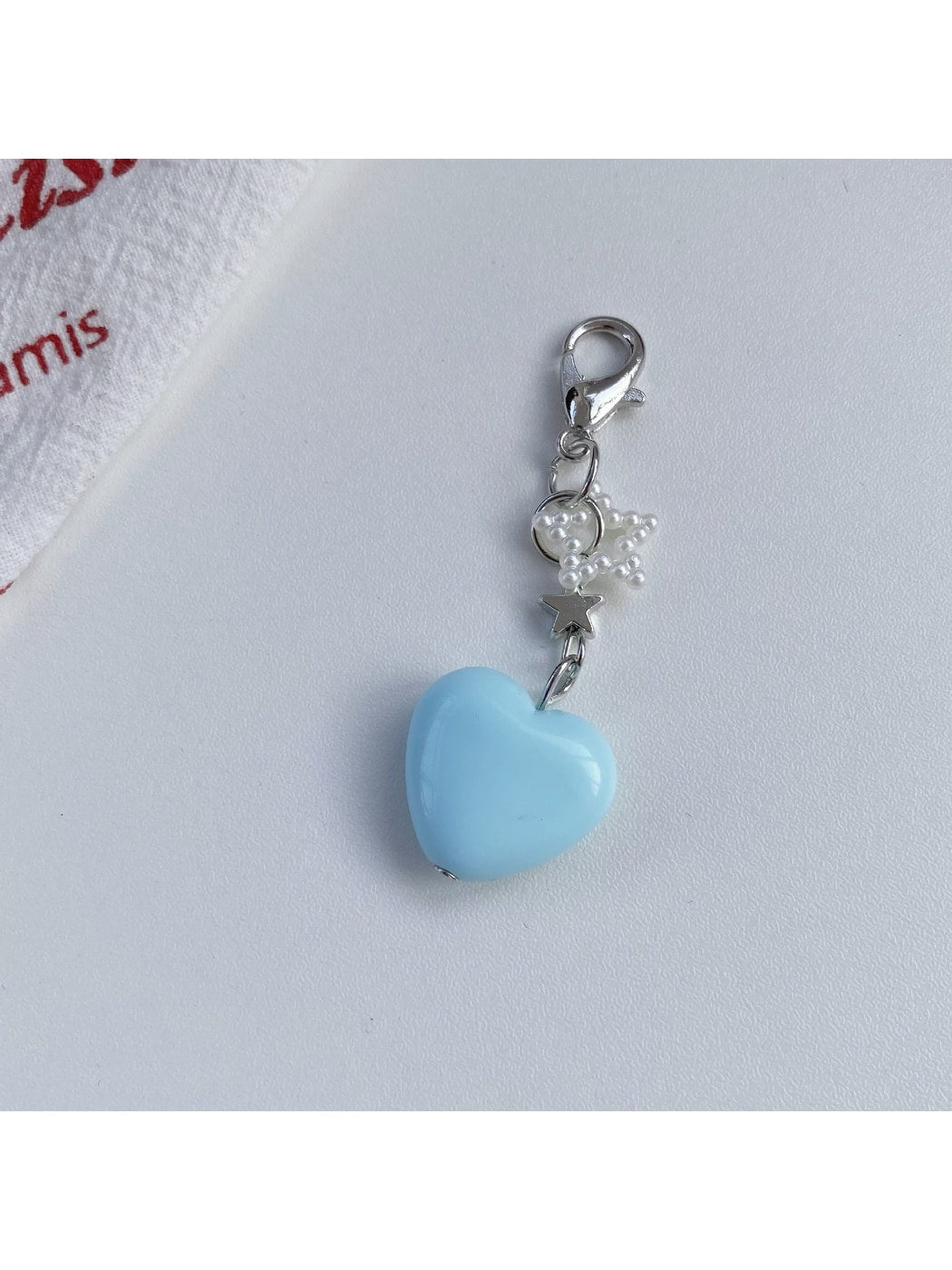 Keypus - Beaded Heart Bag Charm Alloy Plastic Keychain