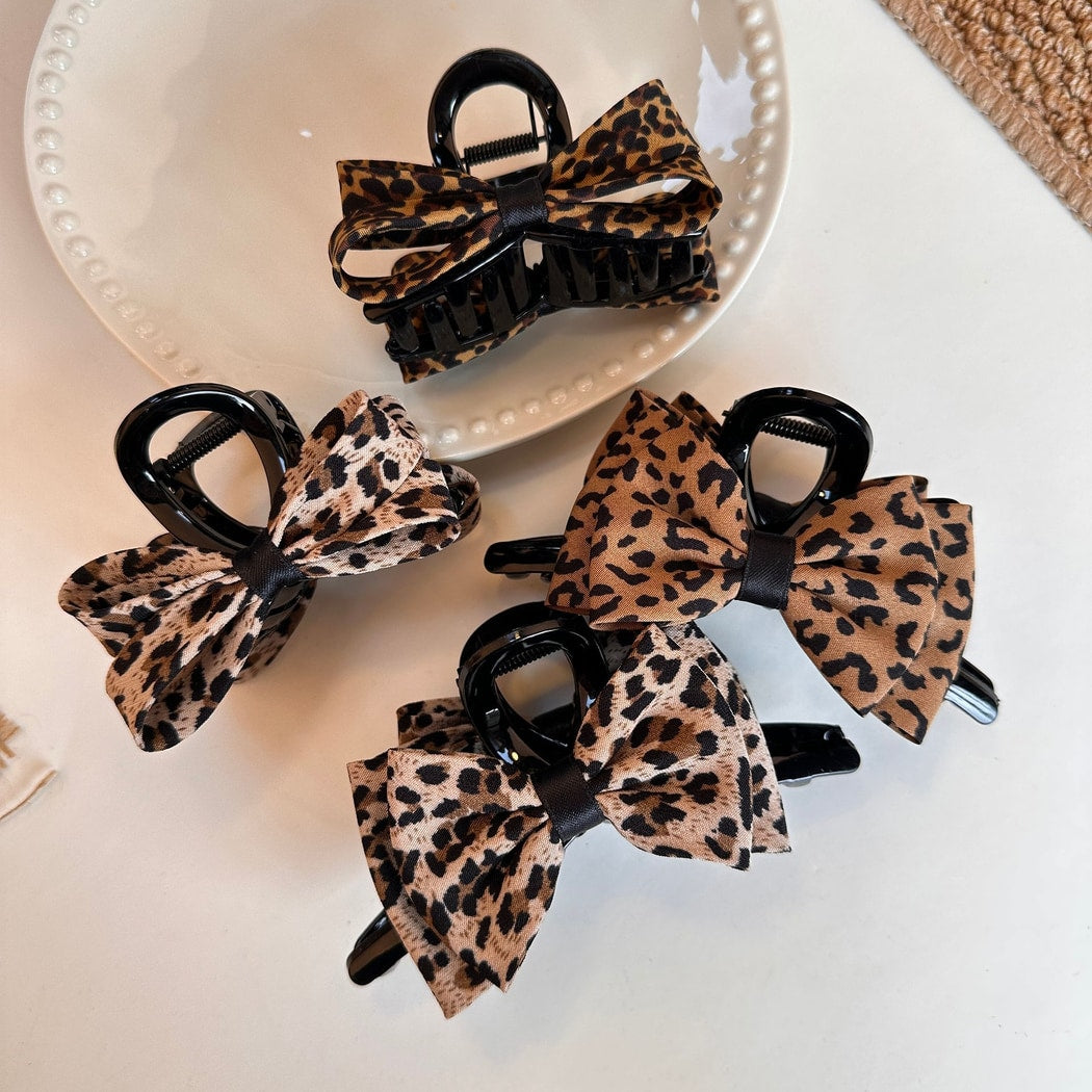 Beau - Edgy Leopard Print Bow Claw Clip