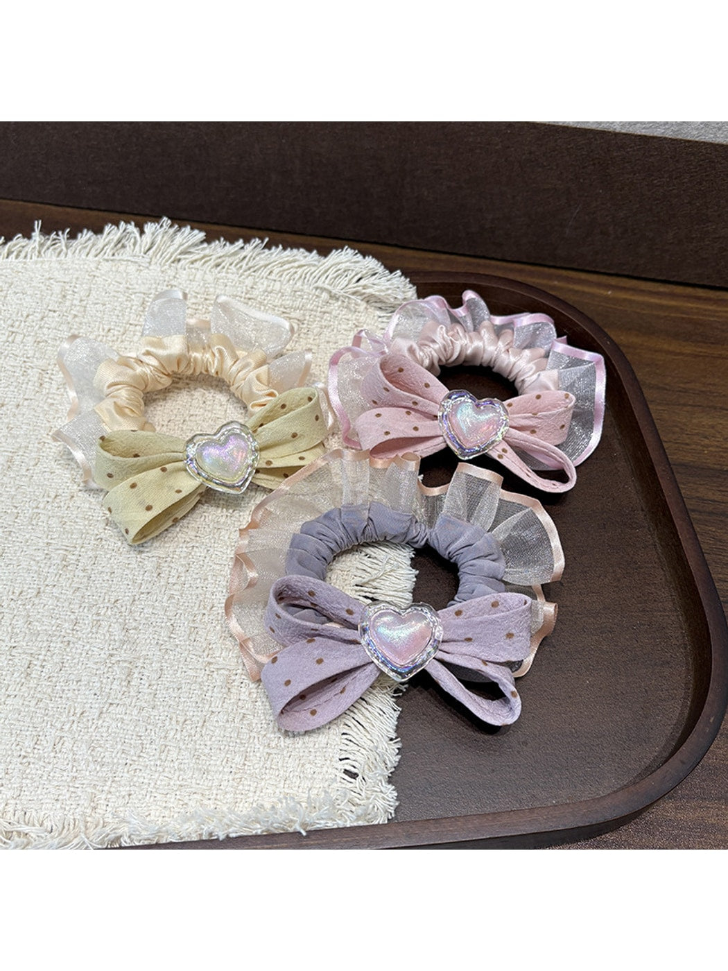 Gifty - Sweet Polka Dot Bow Heart Design Hair Scrunchie