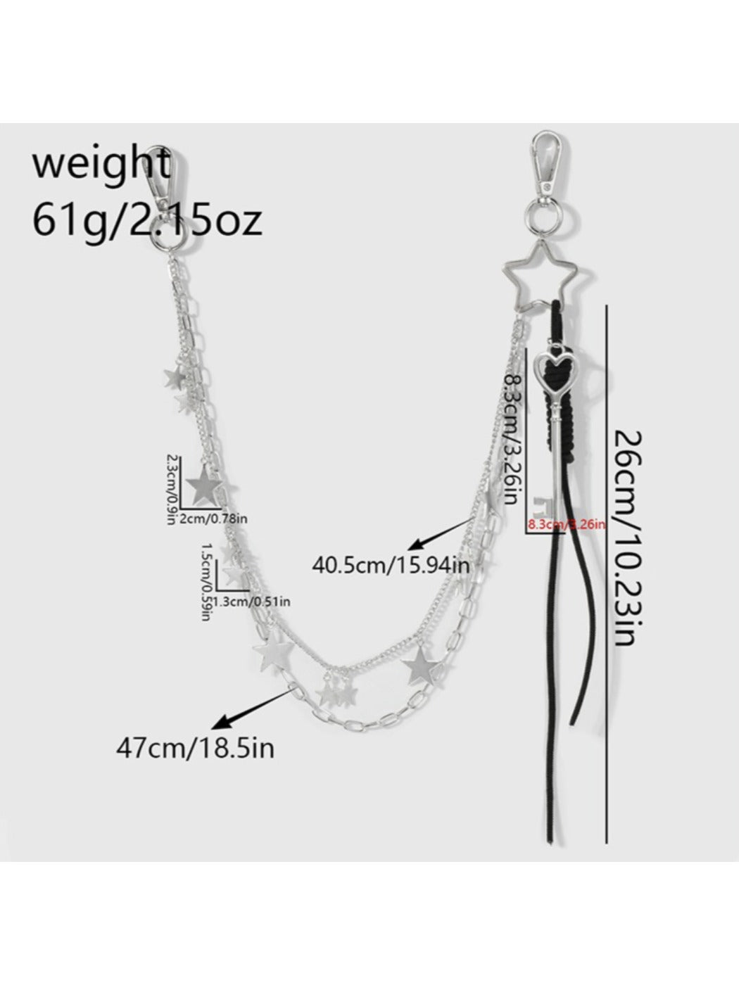 Keypus - Y2K Star Heart Chain Bag Charm Keychain