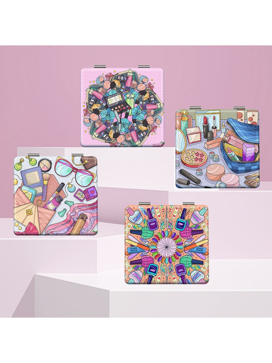 Mirroray - Makeup Theme Cartoon Print Makeup Mirror