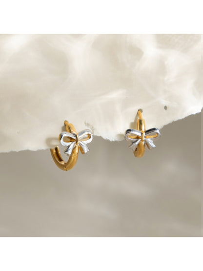 Earedge - Charming Bi-Color Bow Hoop Earrings