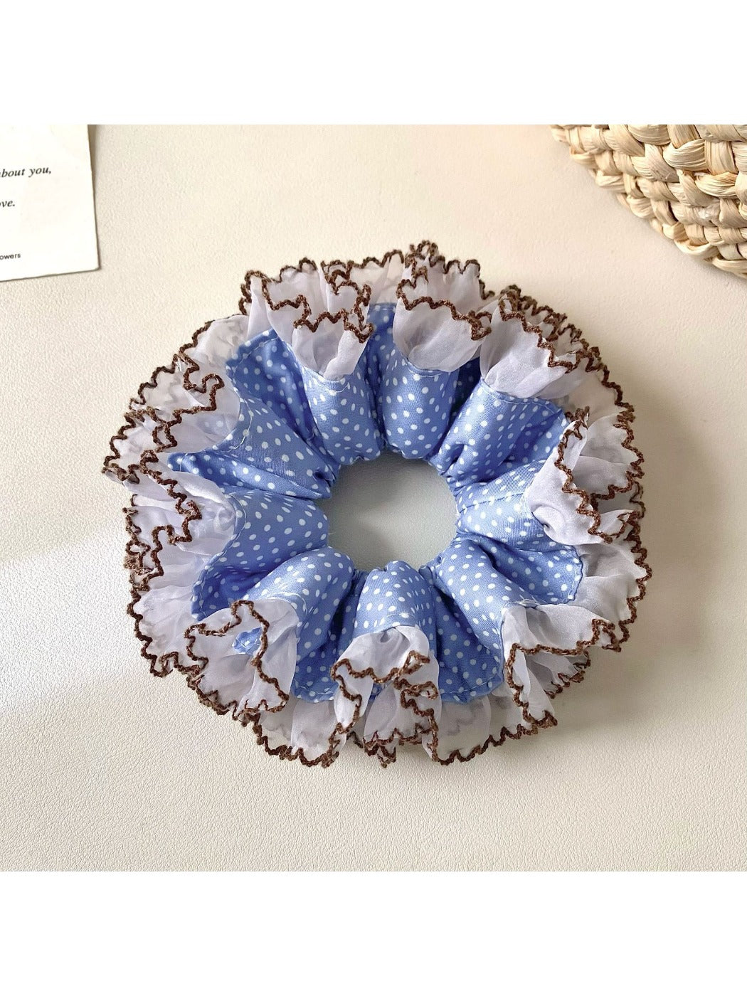 Gifty polka dot scrunchie in black and white with layered design