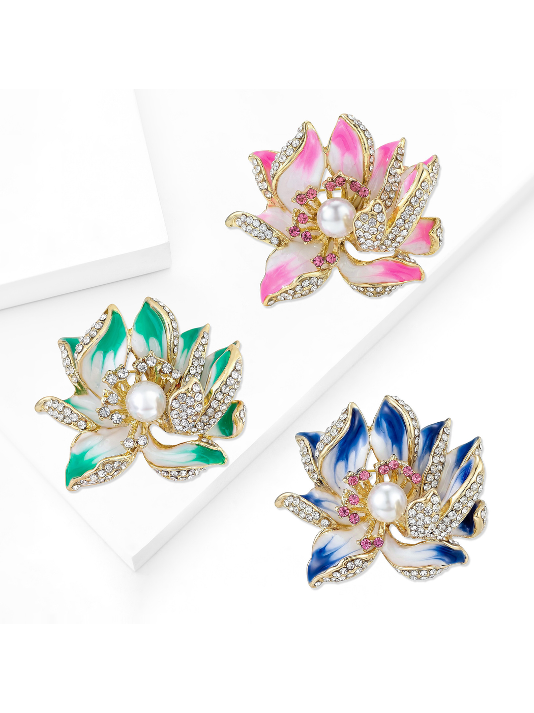 Brovia - Enamel Lotus Flower Alloy Brooch Pendant