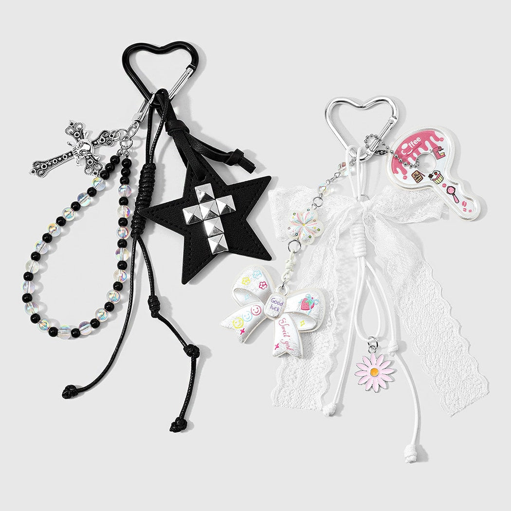 Keypus - Y2K Cross and Lace Bow Beaded Keychain
