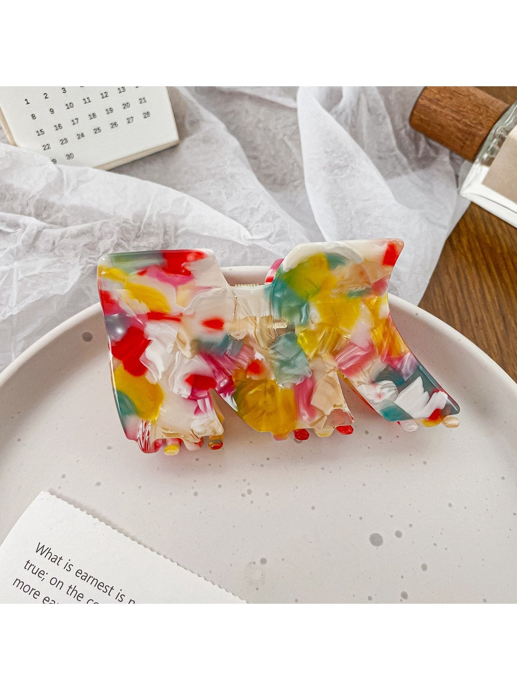 Beau - Glossy Marbled Acetate M Shape Claw Clip