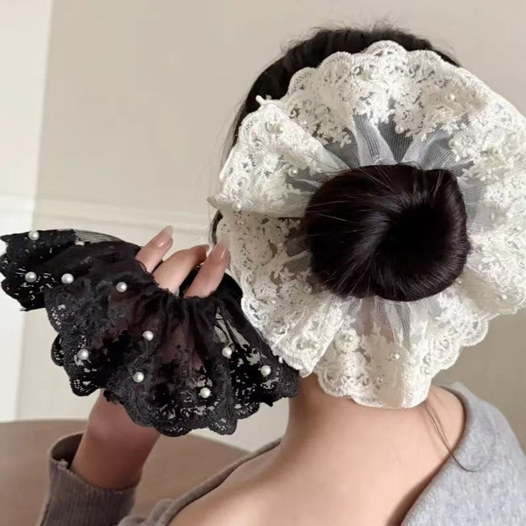 Gifty - Lace Embroidered Mesh Ruffle Scrunchie
