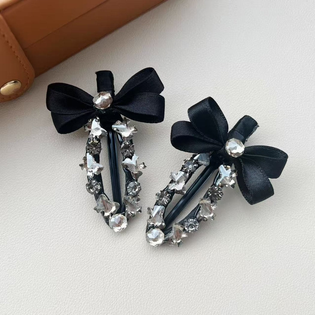 Beau - Ribbon Bow Rhinestone Accent Hair Clip