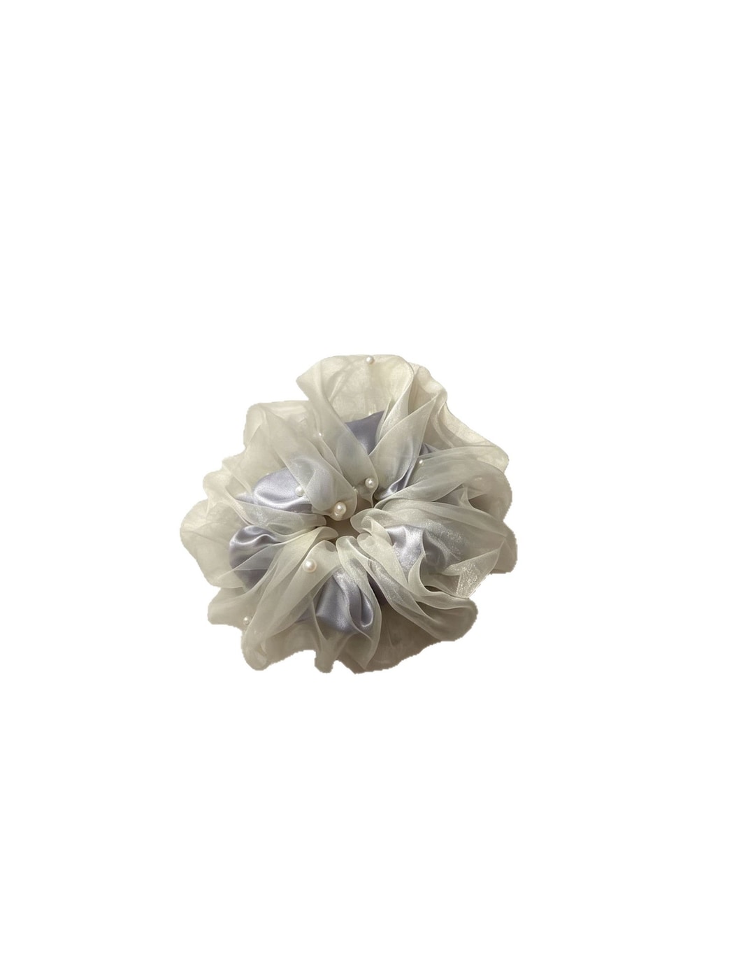 Gifty - Sheer Ruffle Beaded Polyester Scrunchie