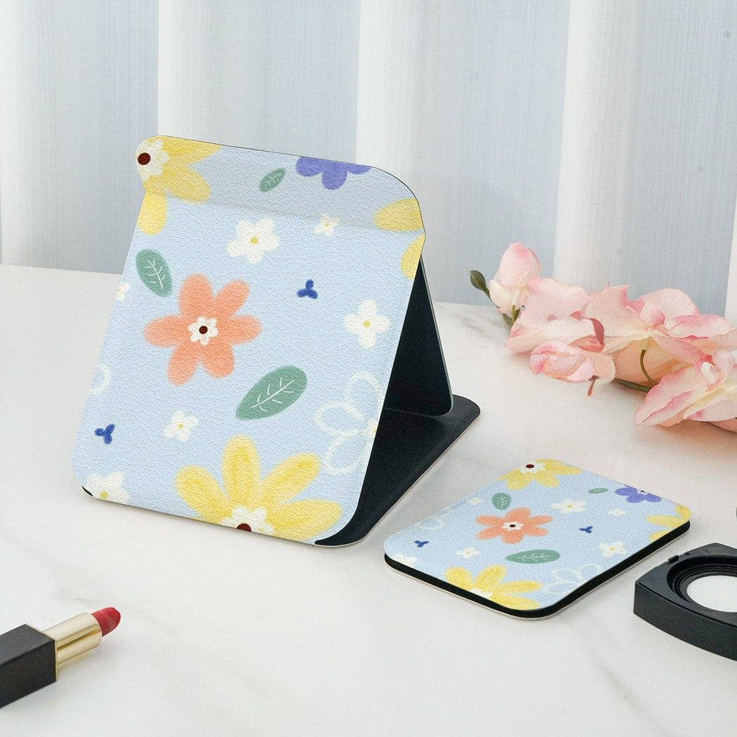 Mirroray - Floral Print Double-Sided Print Folding Makeup Mirror