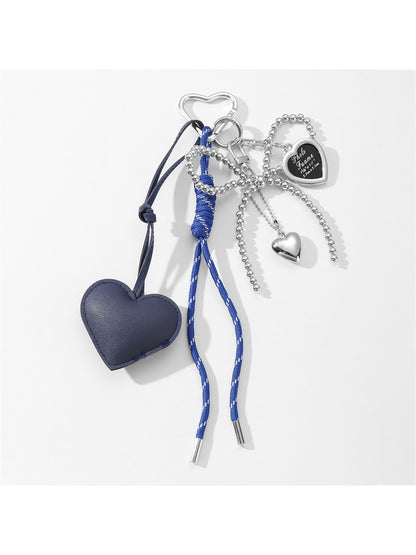 Keypus - Faux Leather Heart and Beaded Bow Charm Keychain