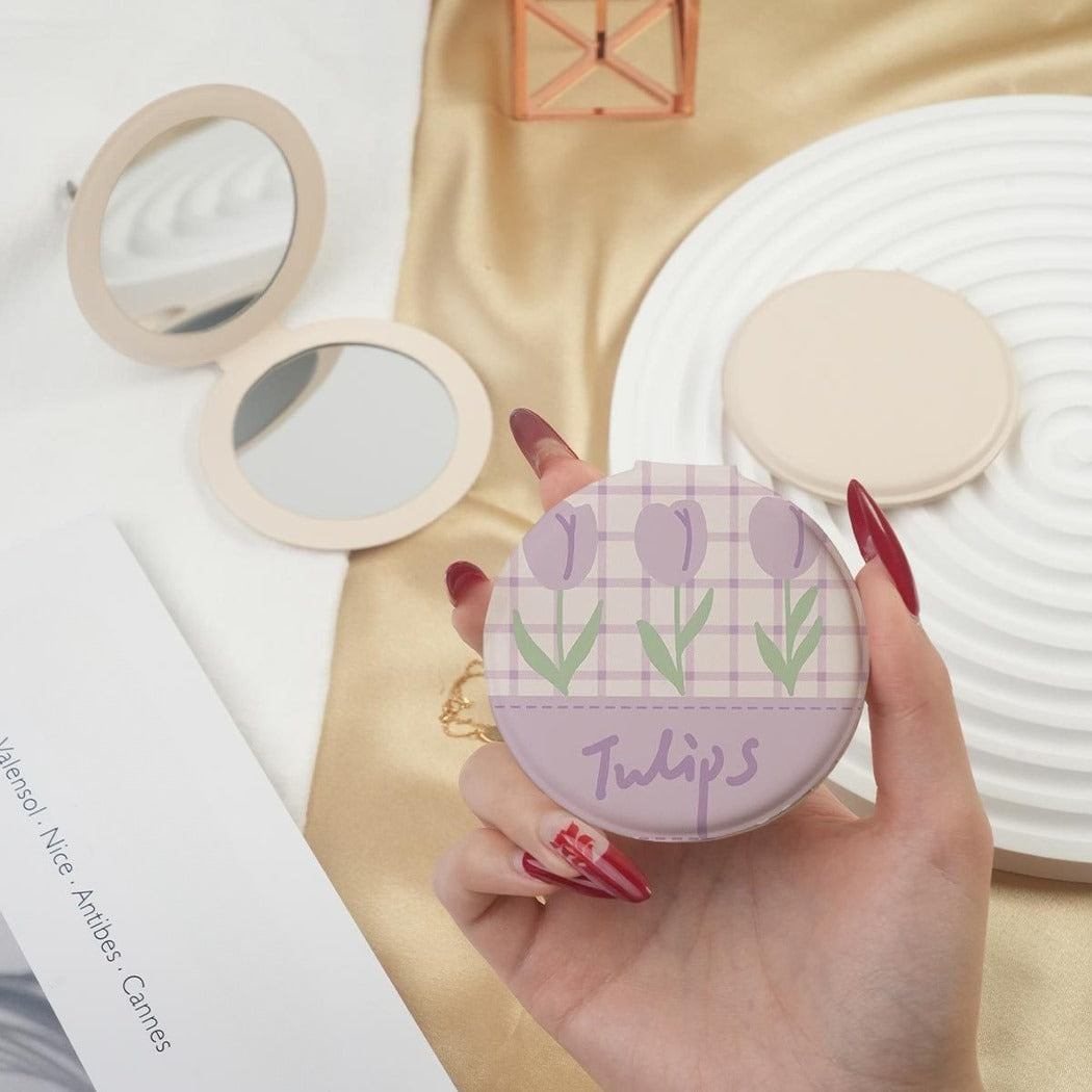 Mirroray - Round PU Cover Folding Touch Up Makeup Mirror