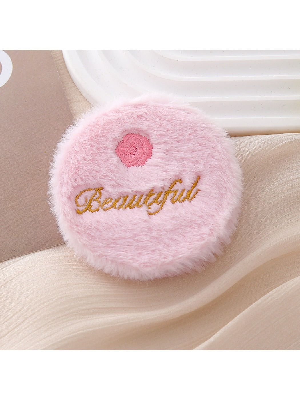 Mirroray - Circular Embroidered Plush Makeup Mirror