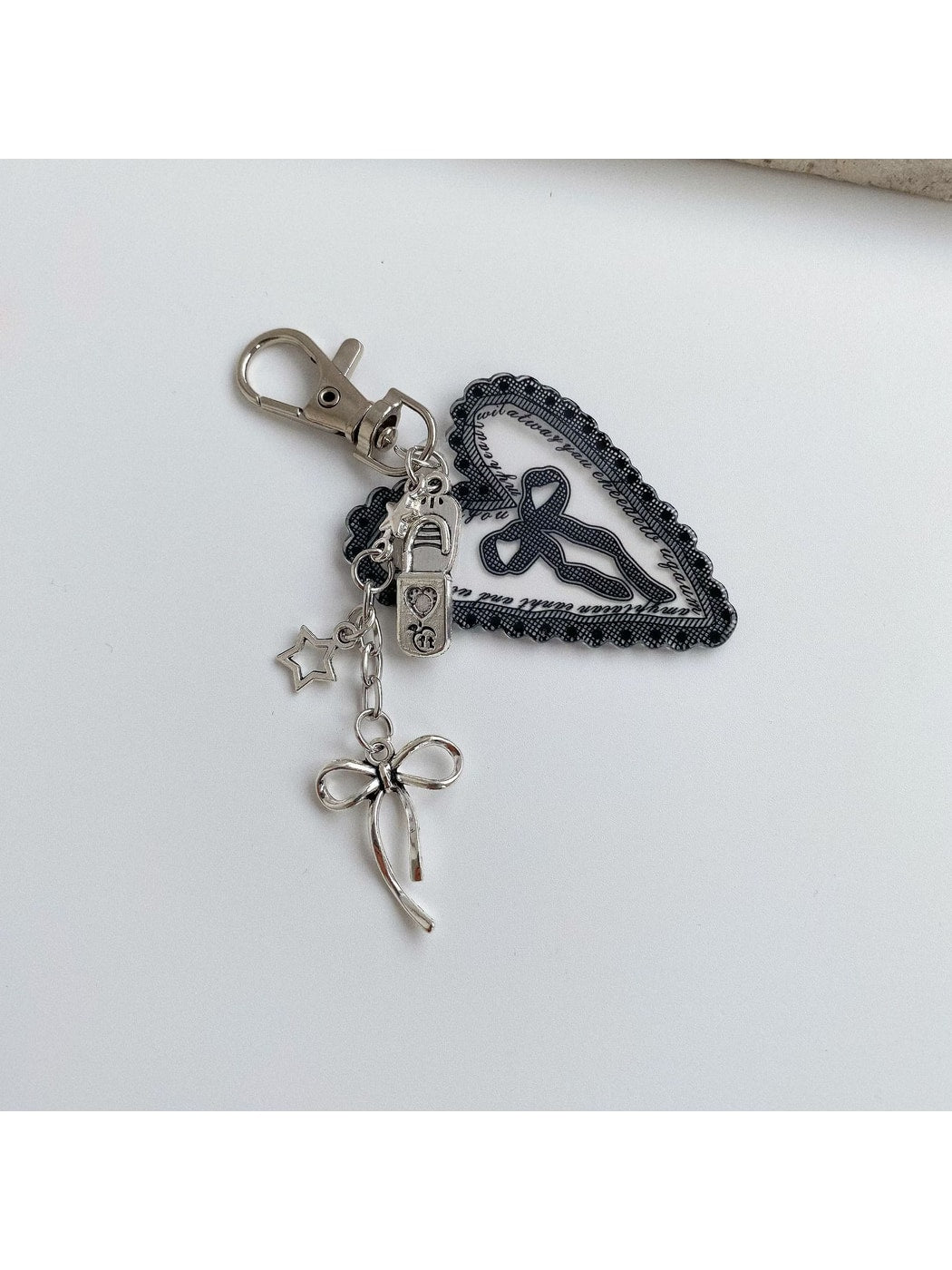 Keypus - Heart Pendant Bow Detail Bag Charm Keychain