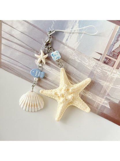 Keypus - Alloy Plastic Starfish Beaded Charm Keychain