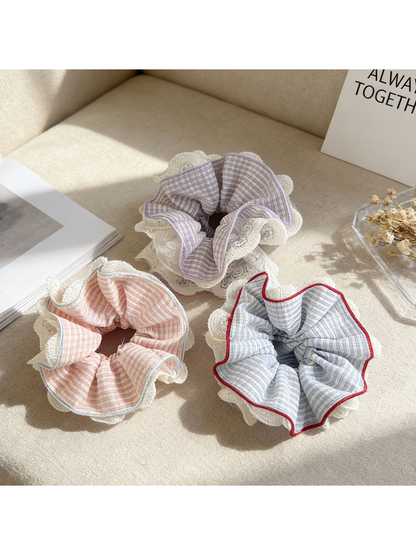 Gifty - Plaid Lace Trim High Stretch Scrunchie