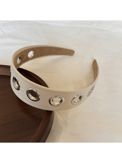 Gifty - Simple Punk Style PU Leather Alloy Detail Headband