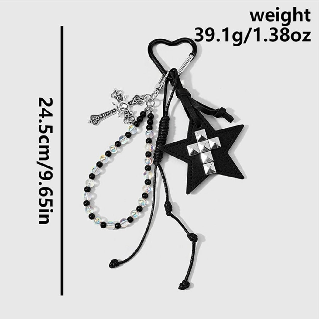 Keypus - Y2K Cross and Lace Bow Beaded Keychain
