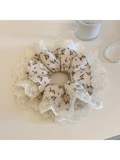 Gifty - Double Layer Lace Floral Print Hair Scrunchie