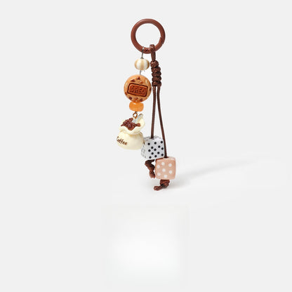 Keypus - Coffee Motif Dice Pendant Bag Charm Keychain