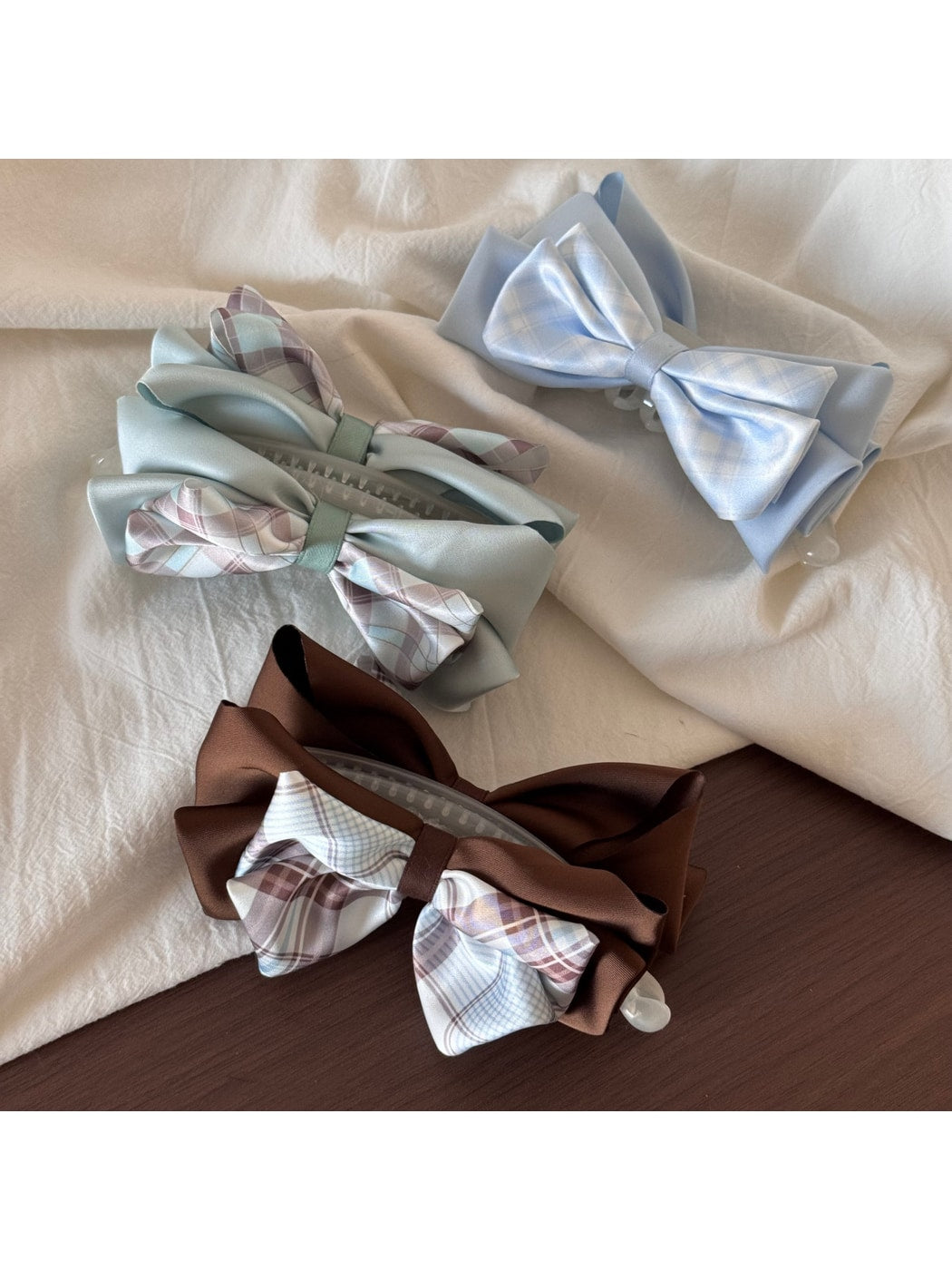 Gifty - Pleated Bow Checked Patchwork Fabric Scrunchie