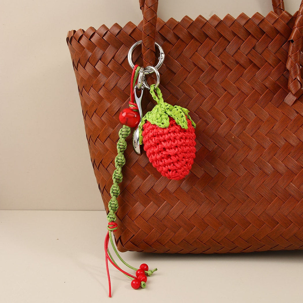 Keypus - Raffia Look Strawberry Bag Hanging Keychain