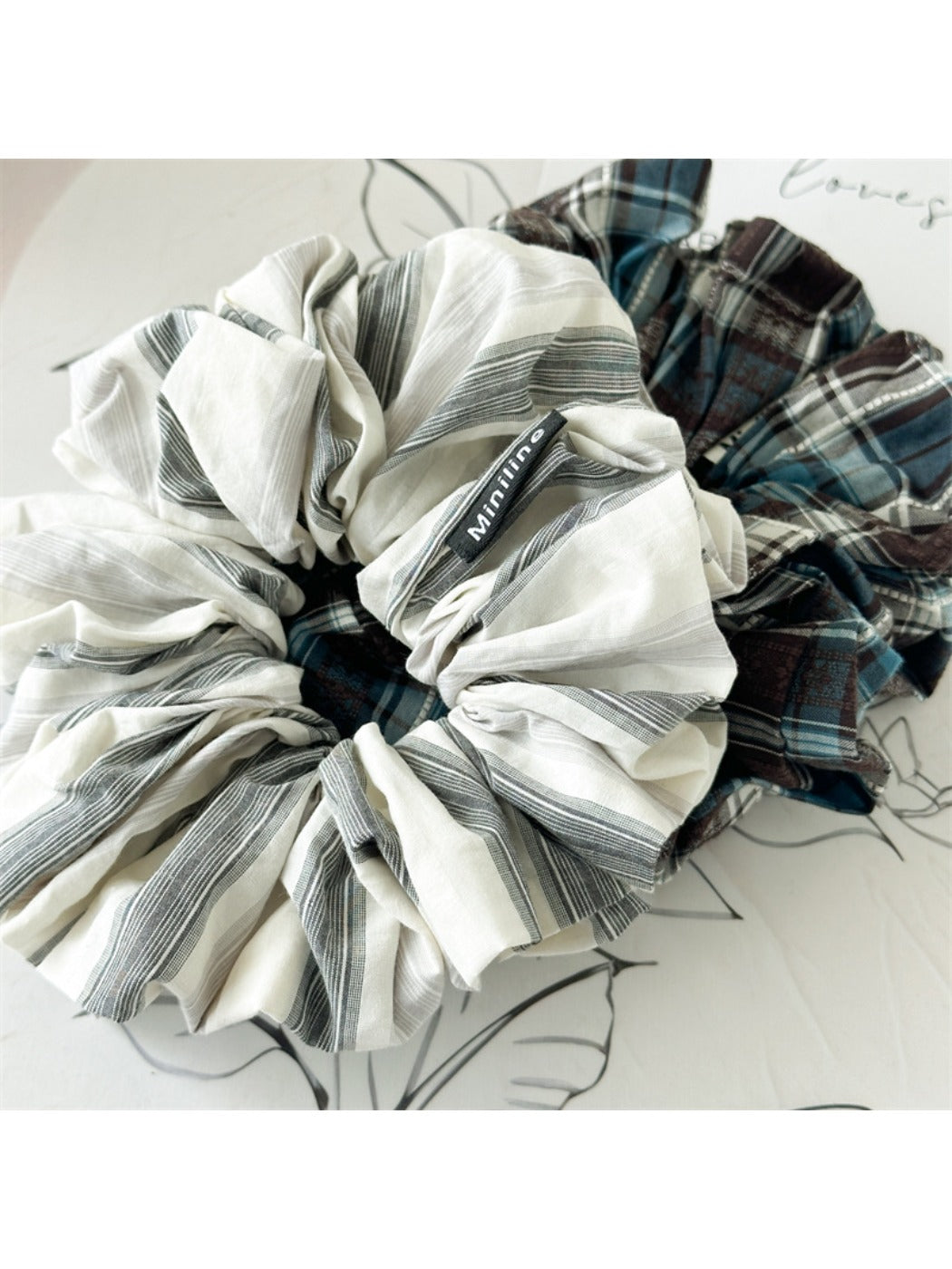 Gifty - Multi Pleated Plaid Scrunchie Hair Ring
