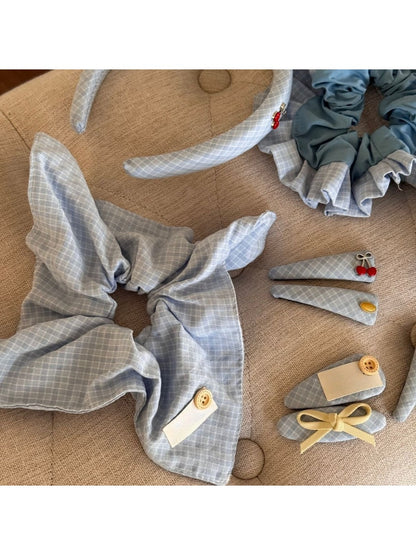 Gifty - Blue Plaid Hair Scrunchie Hair Clip and Headband
