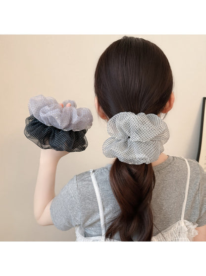 Gifty - Polka Dot Mesh Ruffled Ponytail Scrunchie
