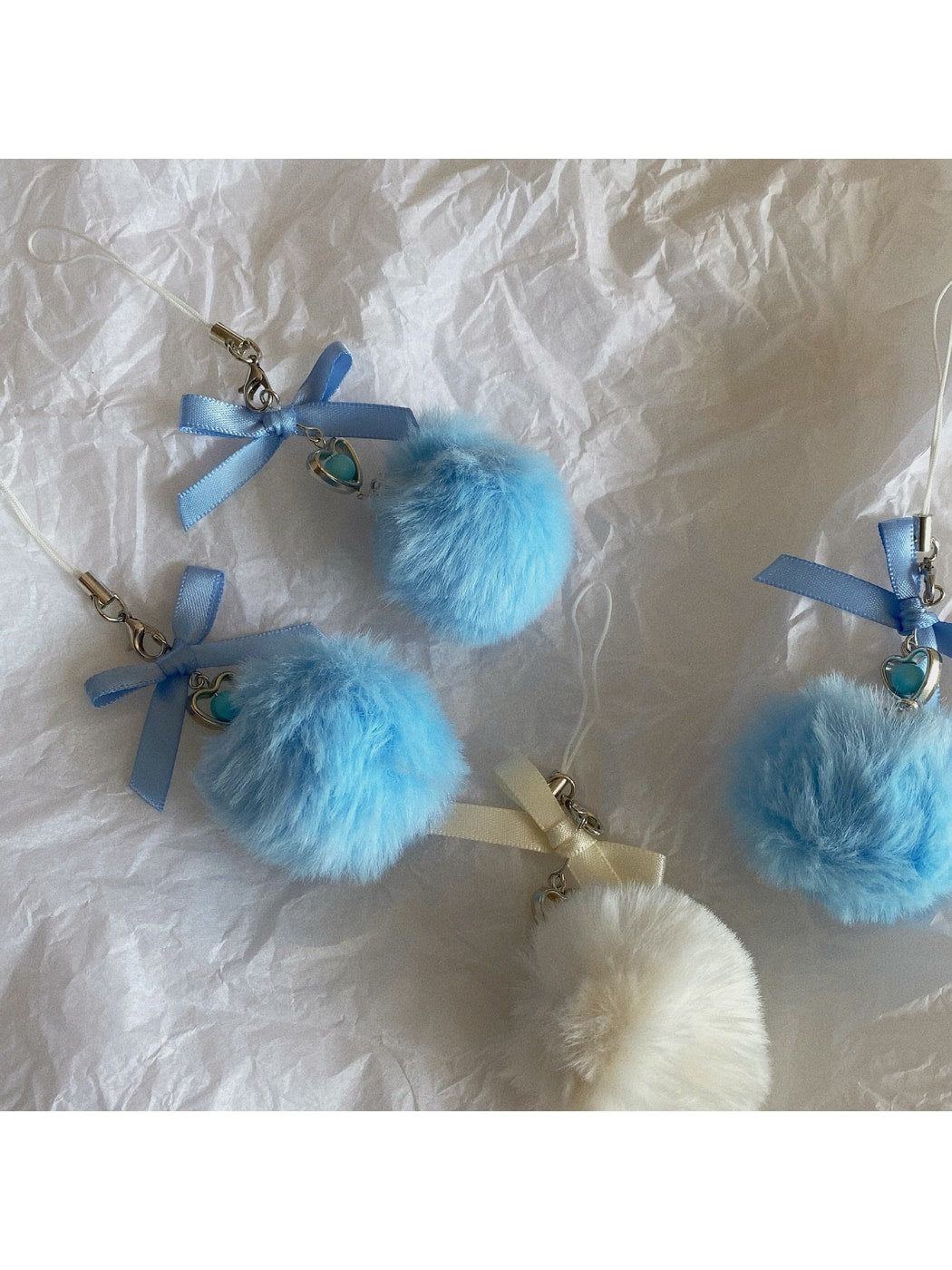 Keypus - Beaded Heart Bow Pom Pom Bag Charm Keychain