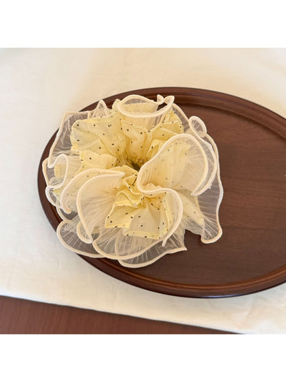 Gifty - Polka Dot Double Layer Mesh Ruffle Scrunchie