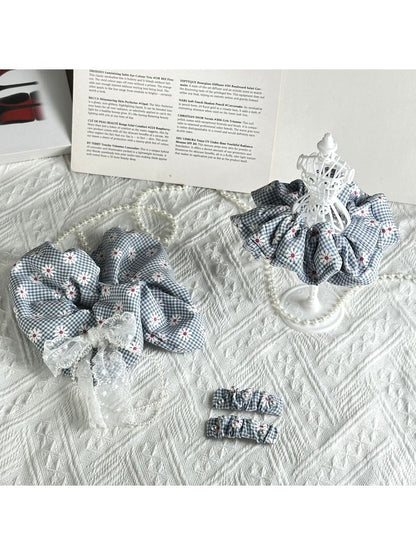 Gifty - Polyester Daisy Gingham Ruffled Fabric Scrunchie