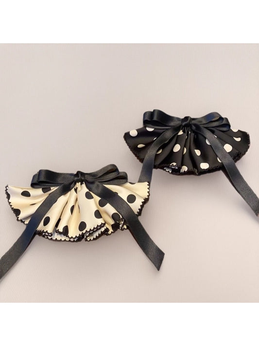 Beau - Polka Dot Ribbon Bow Spring Hair Clip