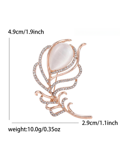 Brovia - Openwork Feather Rhinestone Accent Brooch