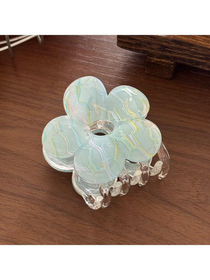 Beau - Striped Acetate Look Flower Claw Clip