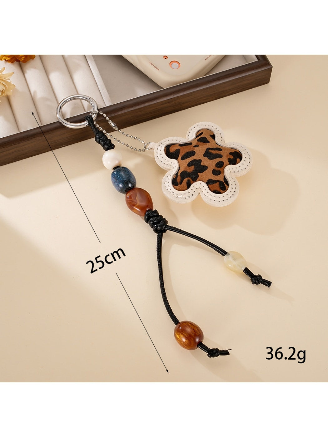 Keypus - Leopard Print Flower Beaded Bag Charm Keychain
