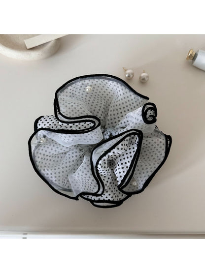 Gifty - Ruffled Polka Dot Mesh-Look Polyester Scrunchie