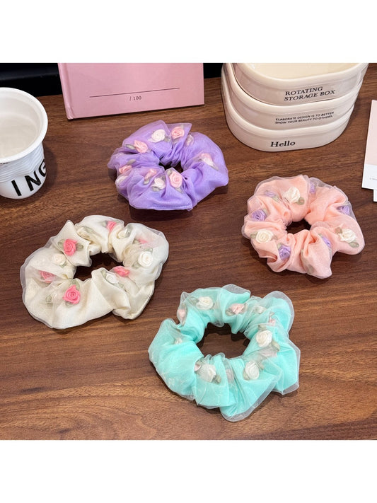 Gifty - Mesh Rose Flower Scrunchie High Elasticity