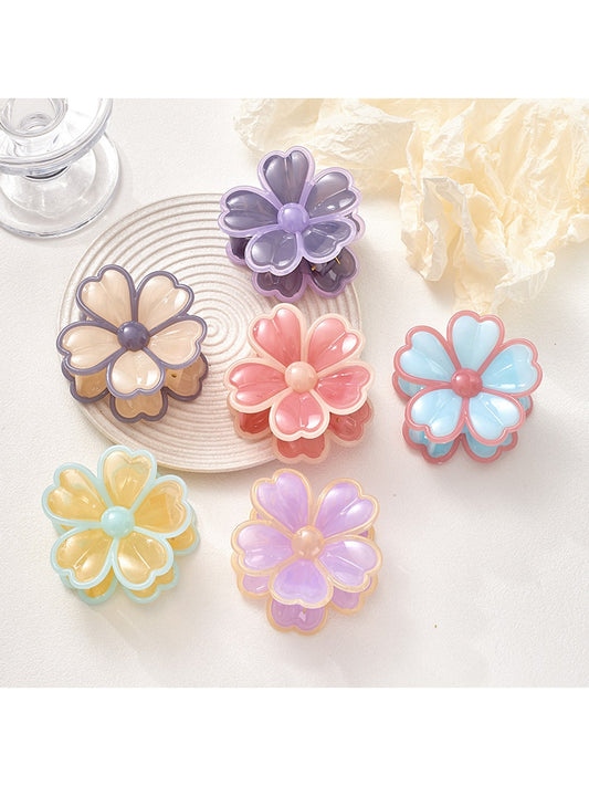 Beau - Glossy Petal Flower Plastic Hair Claw Clip
