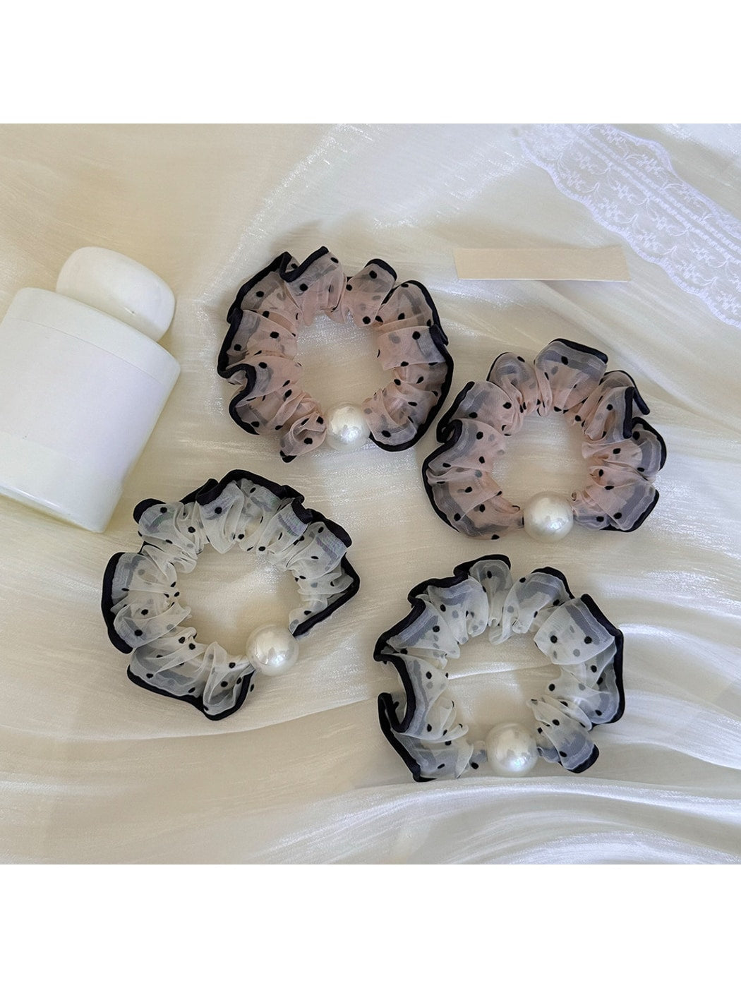 Gifty - Polka Dot Mesh Ruffle Polyester Scrunchie