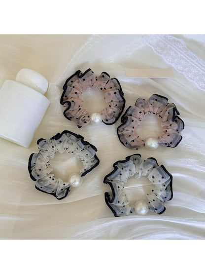 Gifty - Polka Dot Mesh Ruffle Polyester Scrunchie