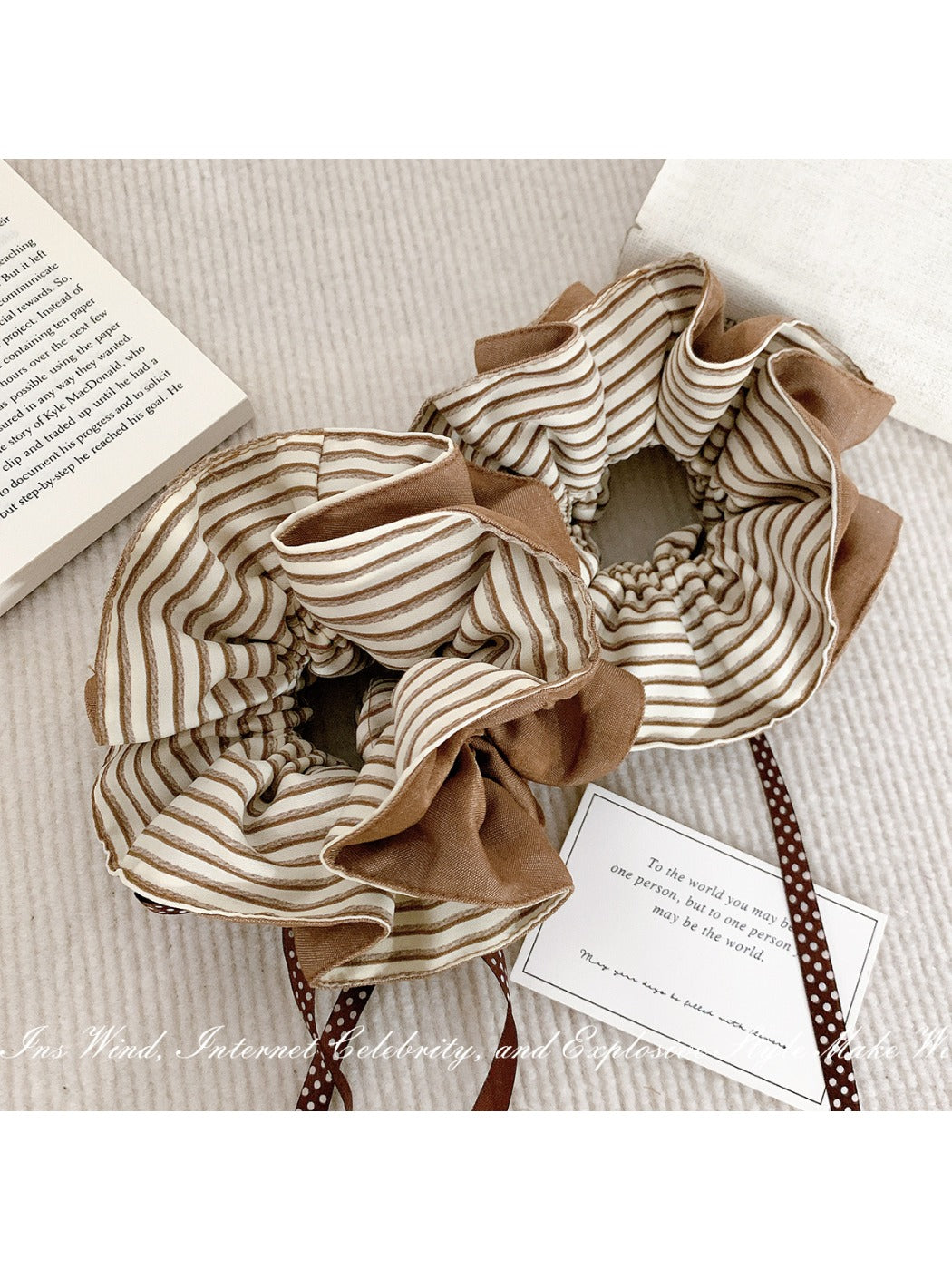 Gifty - Striped Khaki Hair Tie