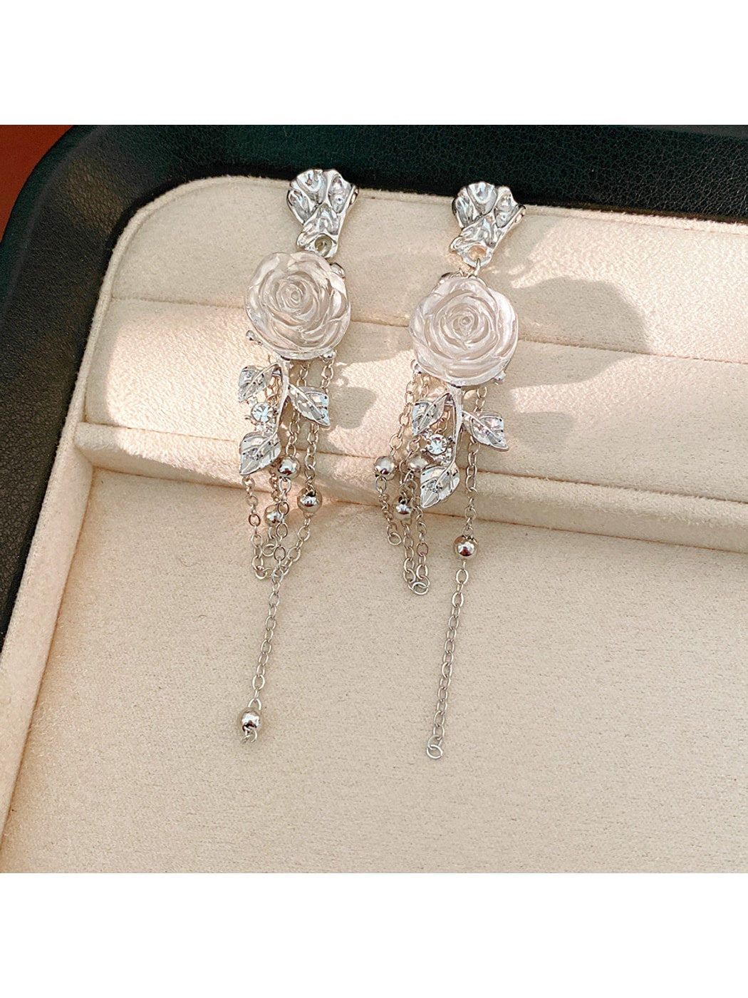 Earedge - Alloy Floral Tassel Dangle Stud Earrings
